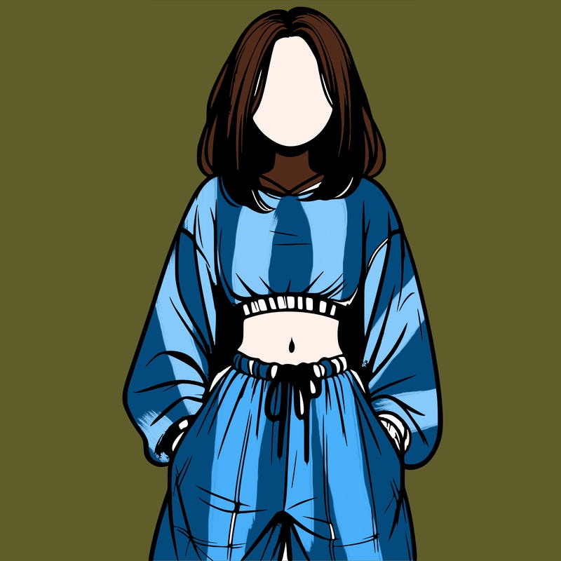 realistic girl faceless with baggy pants and a crop top