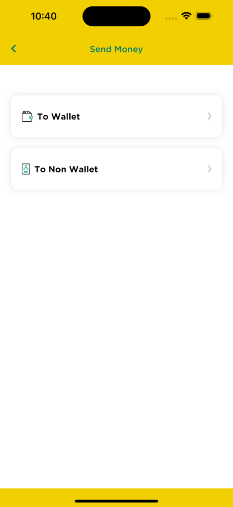 mkesh - mkesh app send money screen showing options for wallet and non wallet transfers