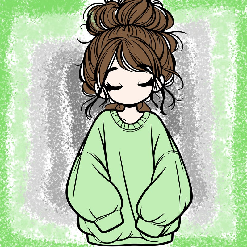 girl with baggy sweatshirt and messy bun
