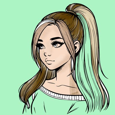 realistic girl with a high ponytail