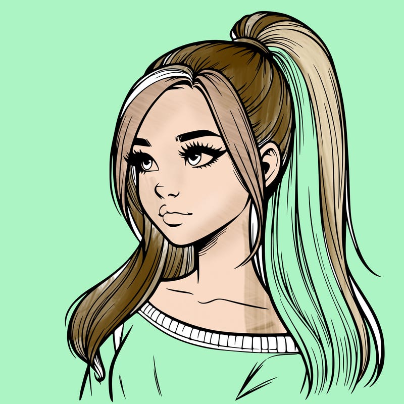 realistic girl with a high ponytail