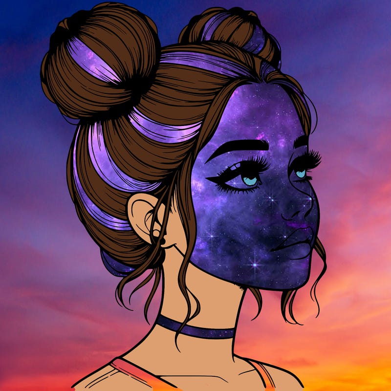 realistic girl with buns on the top of her head