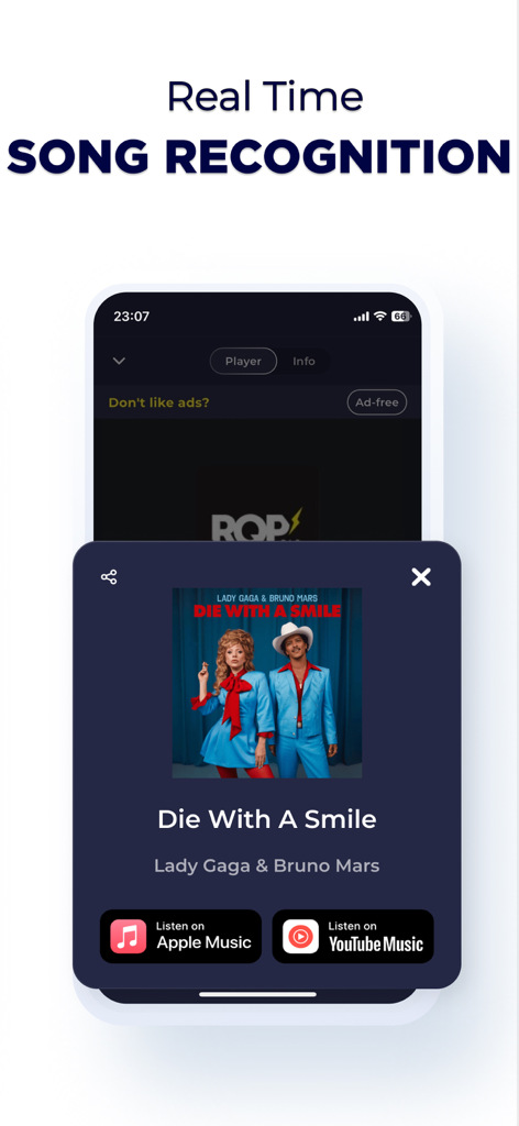 Radio Paraguay - Live FM & AM - Real time song recognition interface in the Radio Paraguay mobile app