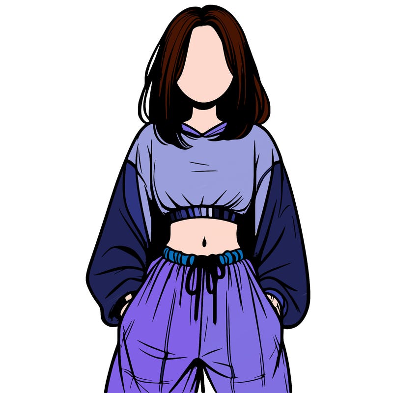 realistic girl faceless with baggy pants and a crop top