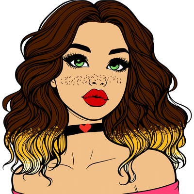 realistic girl with wavy hair and lips
