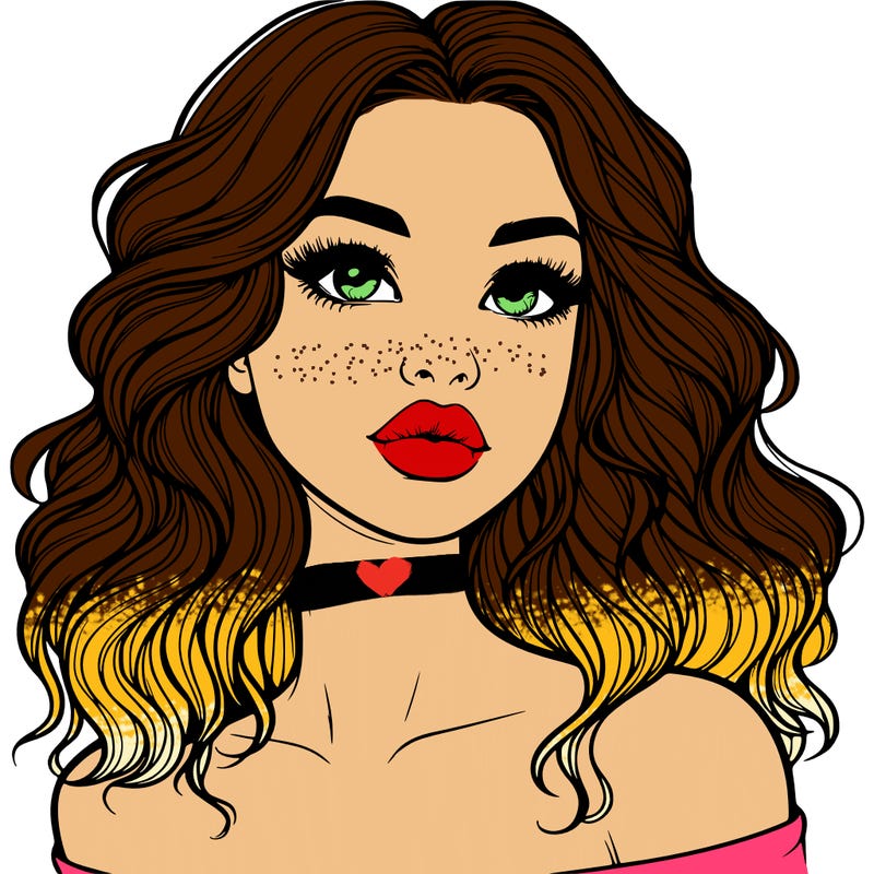 realistic girl with wavy hair and lips
