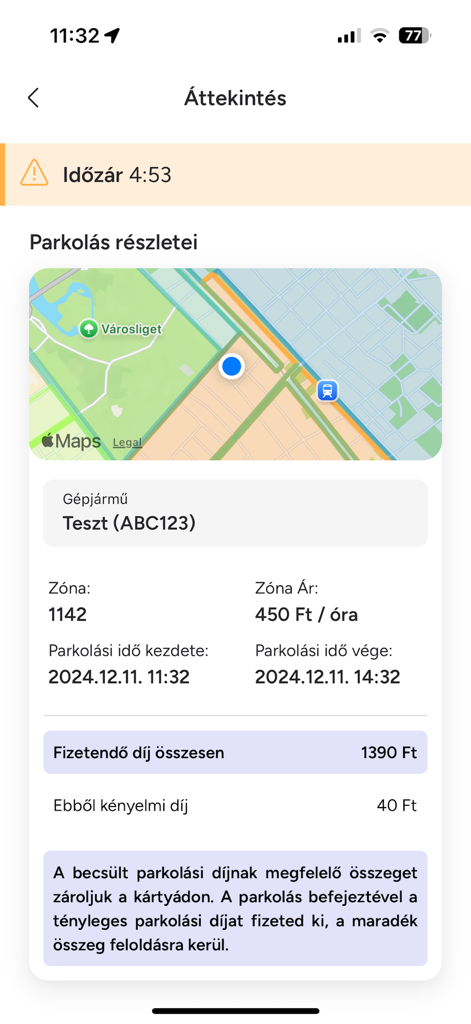 Netrisk - Netrisk app parking session summary with map and pricing
