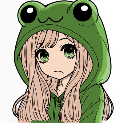 a pretty girl wearing a frog hoodie portrait with long hair