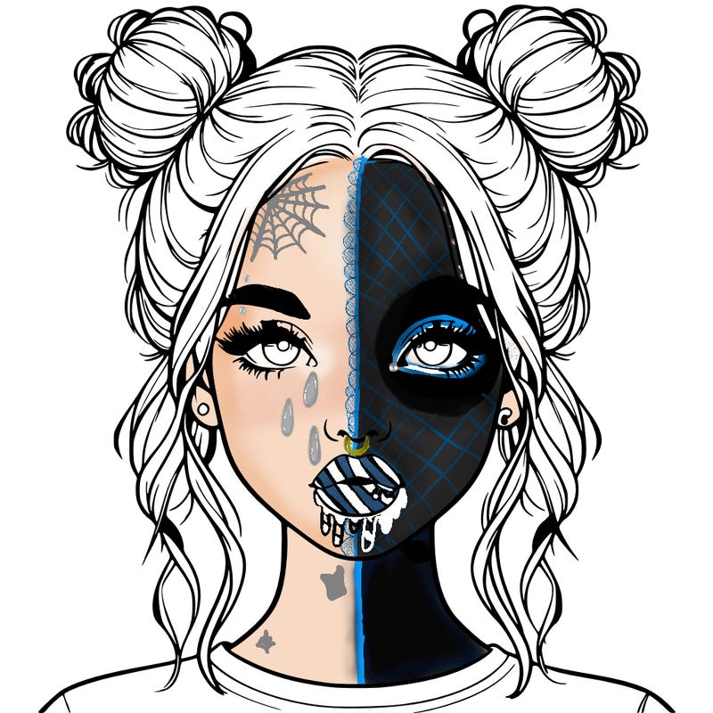 realistic girl with two buns in hair and lips