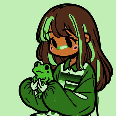 girl with long hair and a oversized shirt. and she is holding a frog
