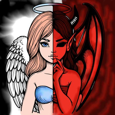 realistic angel half demon