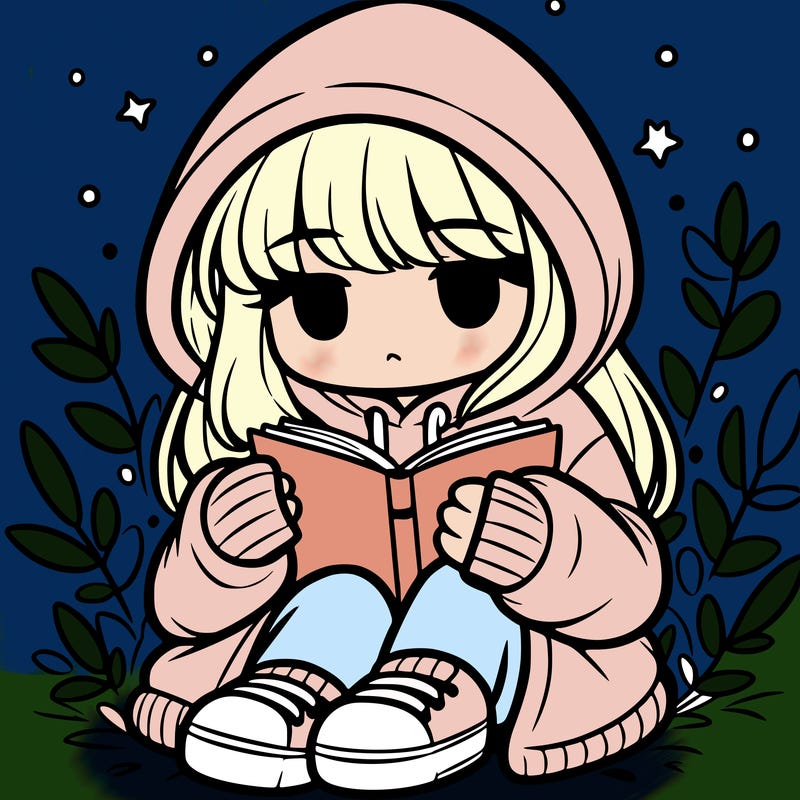 girl in oversized hoodie reading a book