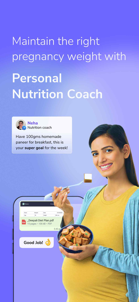 Pregnant woman using a personal nutrition coach for a healthy diet and weight management