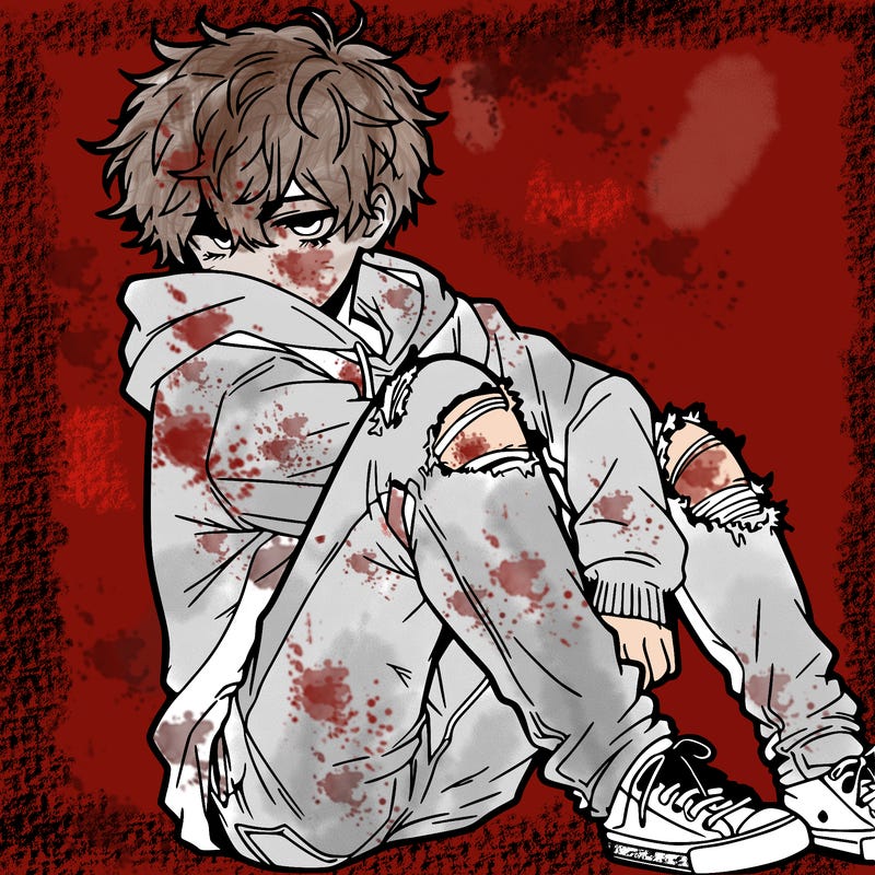 a male hoddie ripped jeans messy hair anime