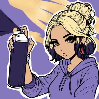 a realistic girl spray painting