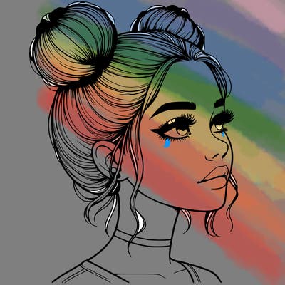 realistic girl with buns on the top of her head