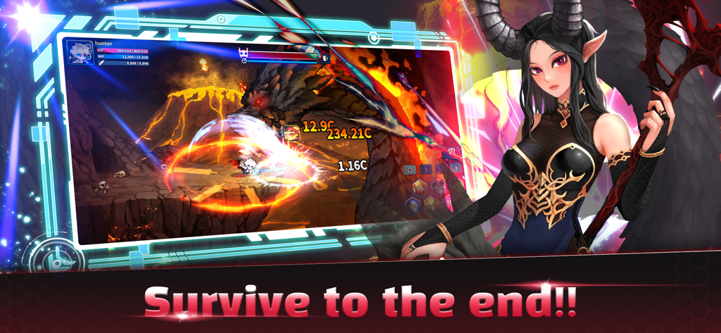 Hunter Raid: Idle RPG Games - Gameplay screenshot of a boss battle against a lava dragon in Hunter Raid Idle RPG