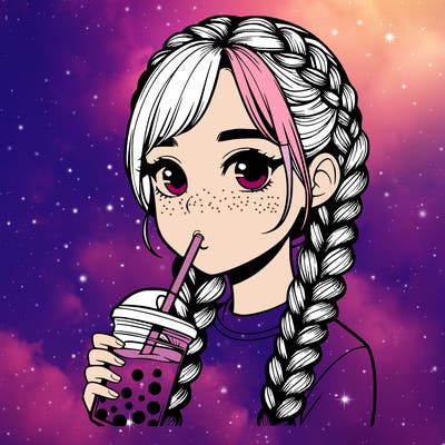 realistic girl with braided hair drinking boba
