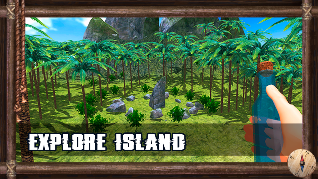 Survival Island 2016 : Savage - First-person gameplay view of a tropical island with palm trees and a stone monument in Survival Island 2016 Savage