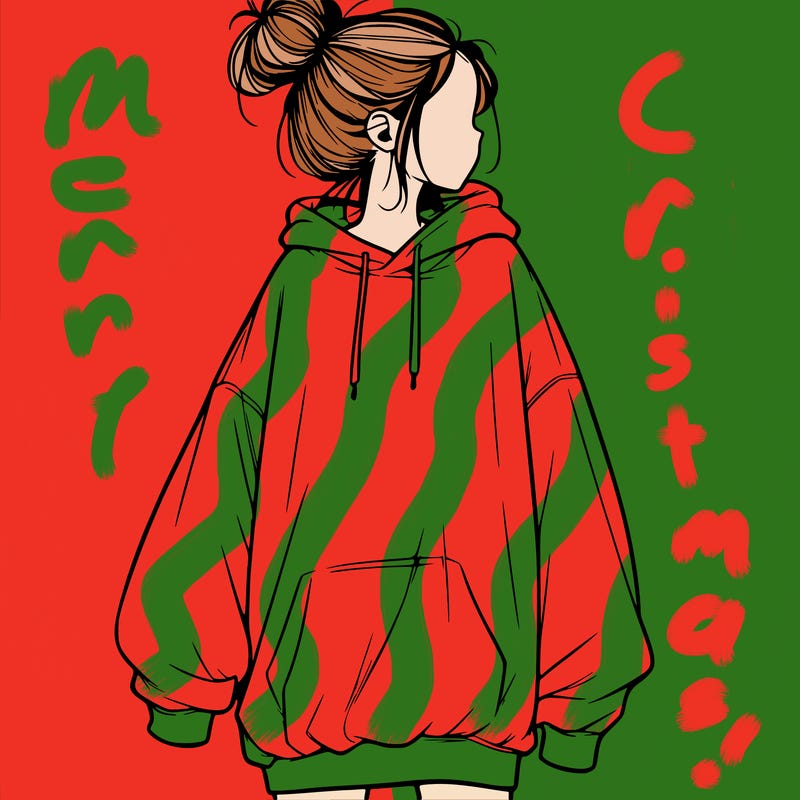 realistic girl with a oversized sweatshirt on and a bun