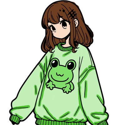 girl wearing frogging sweatshirt