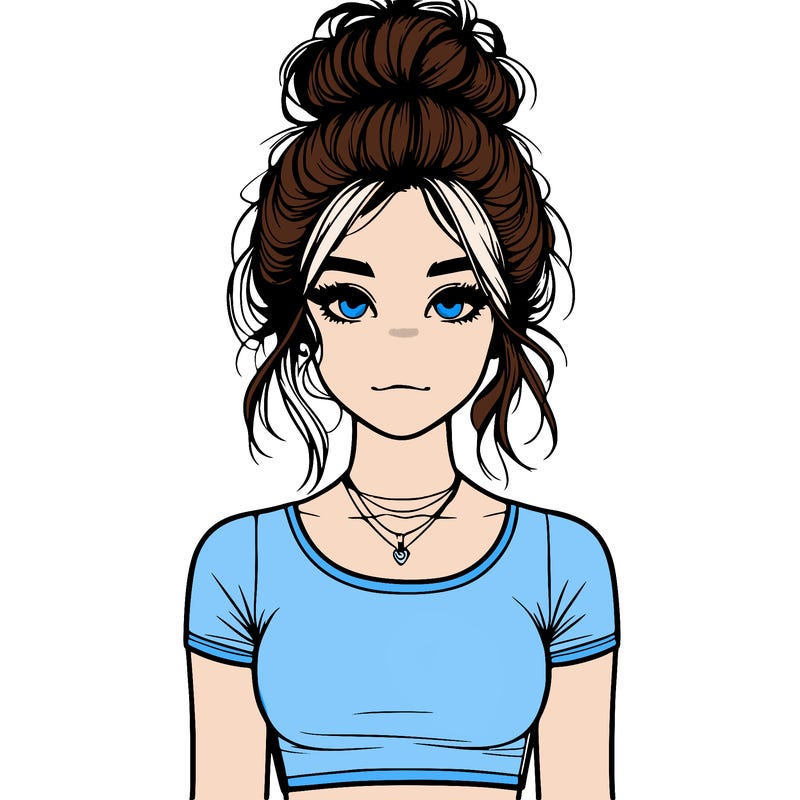realistic girl with messy bun and croptop