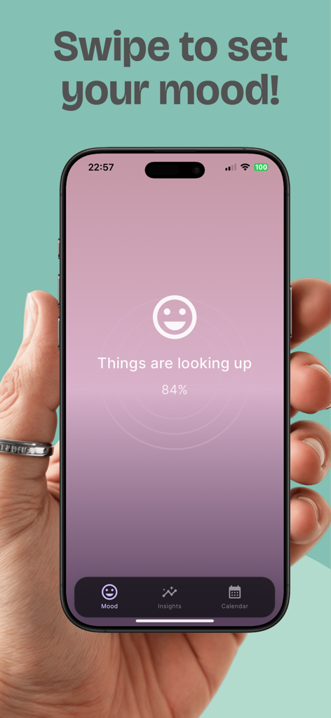 PulseMood: Mood Tracker & Log - PulseMood app interface showing the swipe to set mood feature