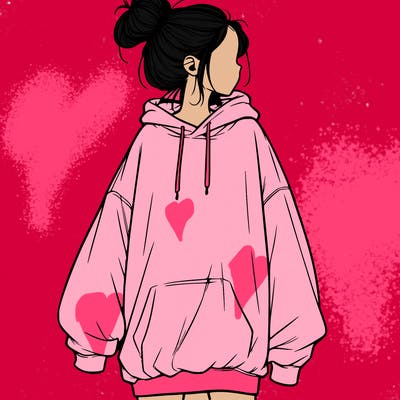 realistic girl with a oversized sweatshirt on and a bun