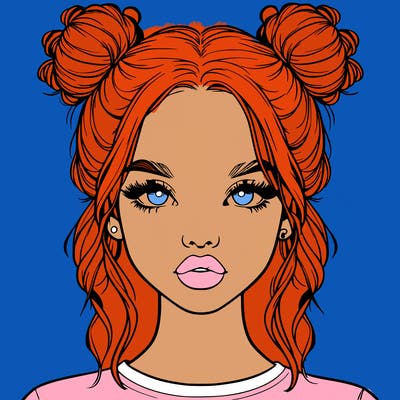 realistic girl with two buns in hair and lips