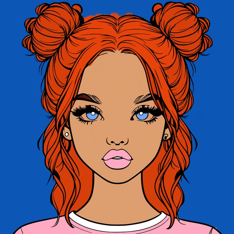 realistic girl with two buns in hair and lips