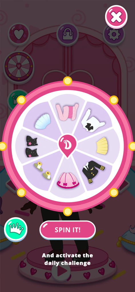 Love Diana Fashion Fabulous - A pink prize wheel with different outfits and accessories for the daily fashion challenge in Love Diana Fashion Fabulous.