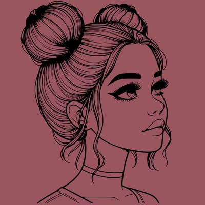 realistic girl with buns on the top of her head