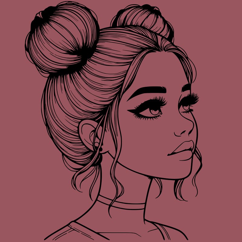 realistic girl with buns on the top of her head