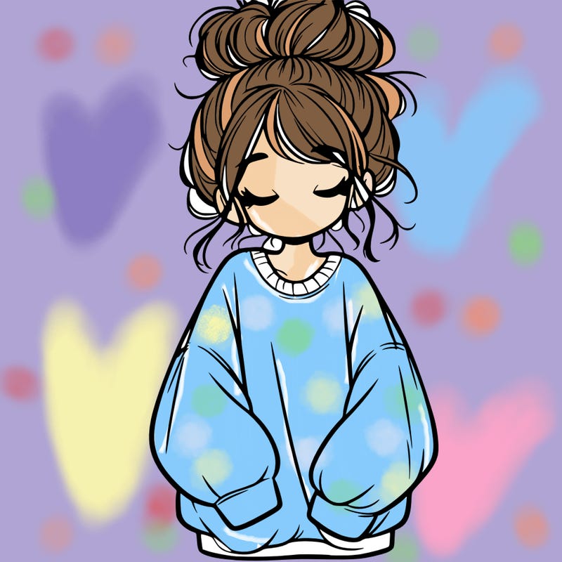 girl with baggy sweatshirt and messy bun