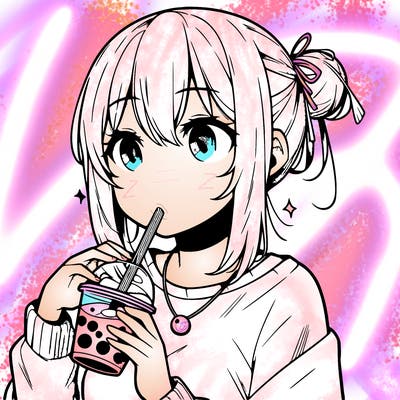 manga character drinking boba