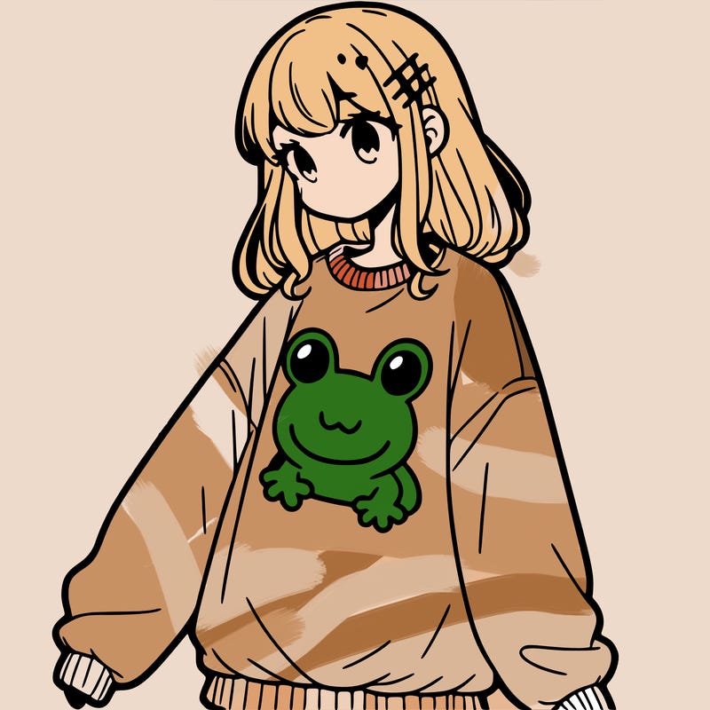 girl wearing frogging sweatshirt