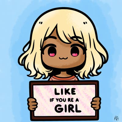 a cute girl holding a sign that says like if you’re a girl