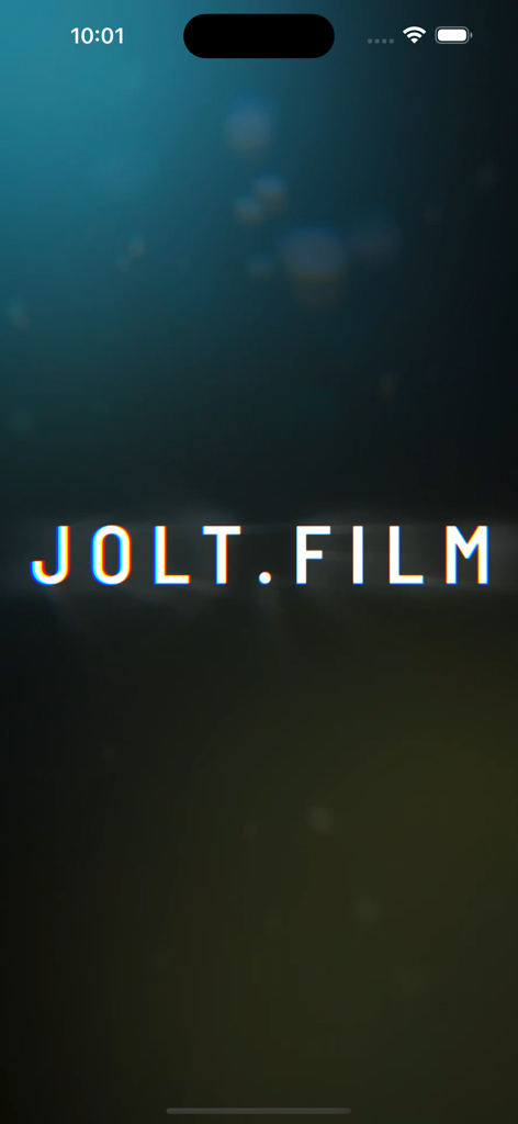 Jolt Film - The splash screen of the Jolt Film mobile app displaying the brand logo against a dark cinematic background