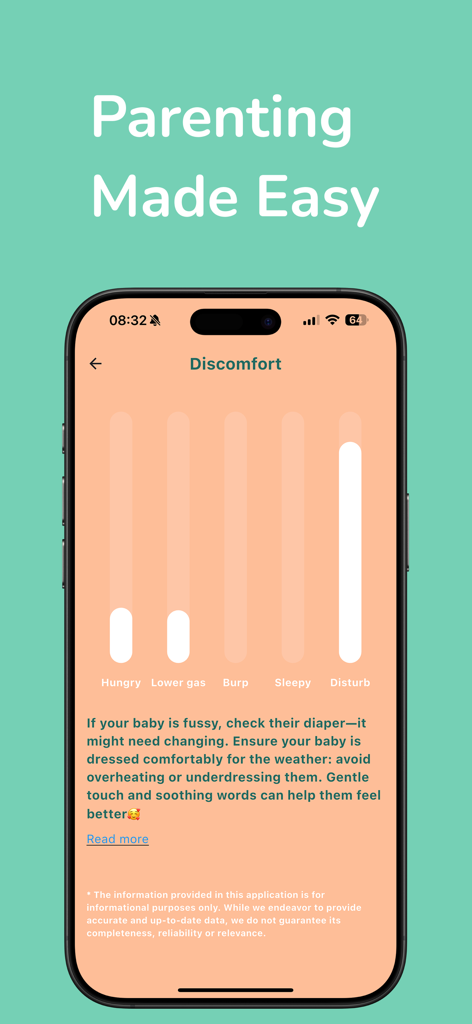 Shhush: AI Baby Cry Analyzer - Shhush app interface analyzing a baby cry for discomfort and providing parenting tips.