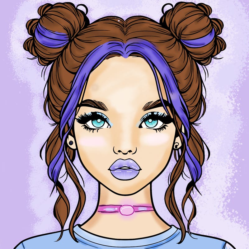 realistic girl with two buns in hair and lips