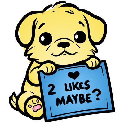 a puppy holding a sign that says 2 likes maybe?