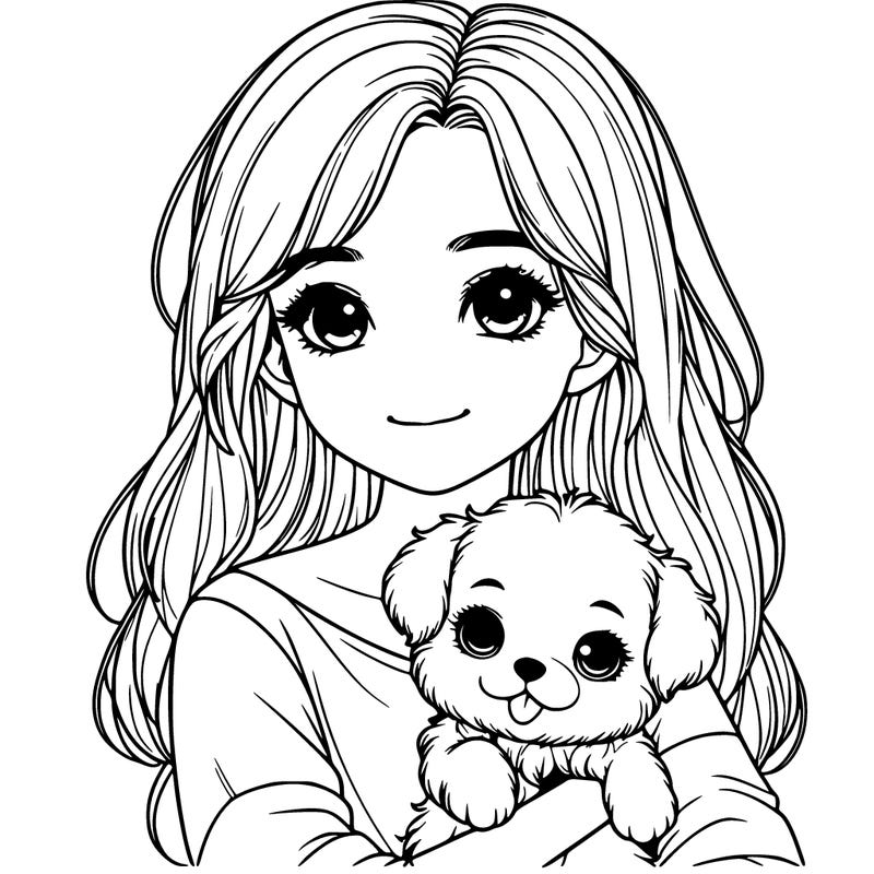 realistic girl holding cute puppy