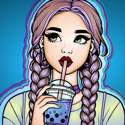 realistic girl with braided hair drinking boba