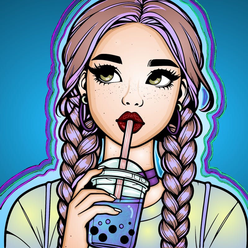 realistic girl with braided hair drinking boba
