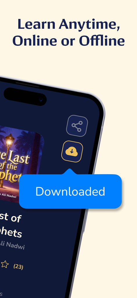 True Ilm: Audiobooks & eBooks - True Ilm app screen showing an Islamic audiobook downloaded for offline access.