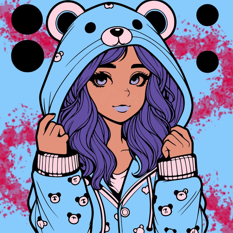 realistic girl in a animal pjs hoodie