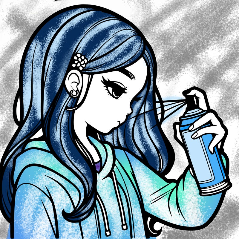 a realistic girl spray painting