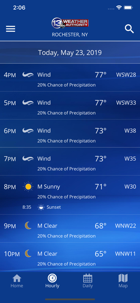 Hourly weather forecast for Rochester New York on the WHAM WX mobile app