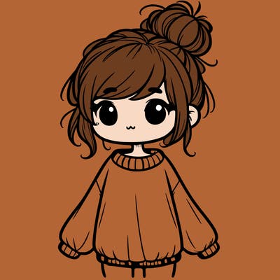 cute girl with baggy sweater and messy bun