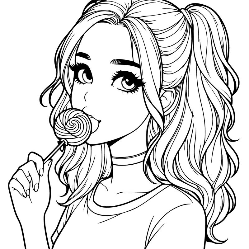 cute realistic teenage girl with lollipop in her mouth